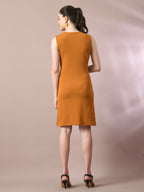 Myshka Women's Mustard Solid Cowl Neck Bodycon Party Dress - Distacart