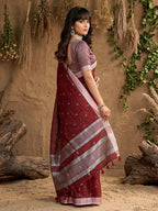 Shree Shyam Fashion Maroon Linen Cotton Saree - Distacart