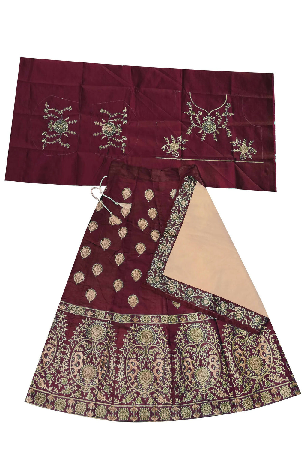 Dwiden Maroon Gulab Tafetta Sattin Semi-Stitched Girl'S Lehenga Choli