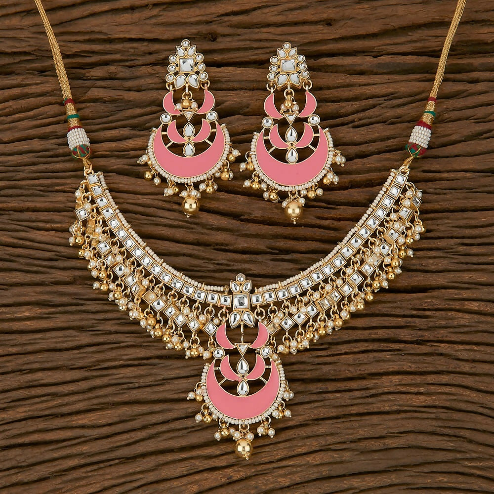 Joban Fashion Women Golden White Pink Necklace Set