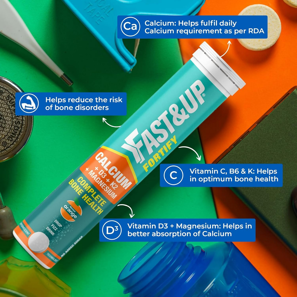 Fast&Up Fortify - Calcium with Essential Vitamin D3 Tablets - Orange Flavour - Distacart