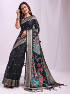 Shree Shyam Fashion Linen Cotton Black Saree - Distacart