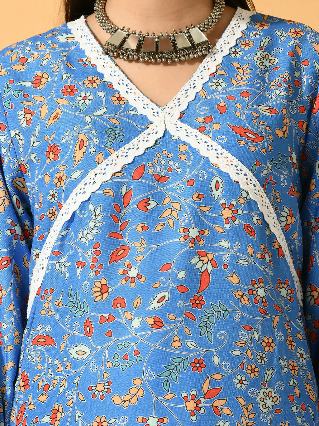 Myshka Women's Blue Printed Party Kurta Sets