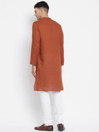 Even Apparels Brown Pure Cotton Men's Sherwani Kurta With Asymetrical Cut - Distacart