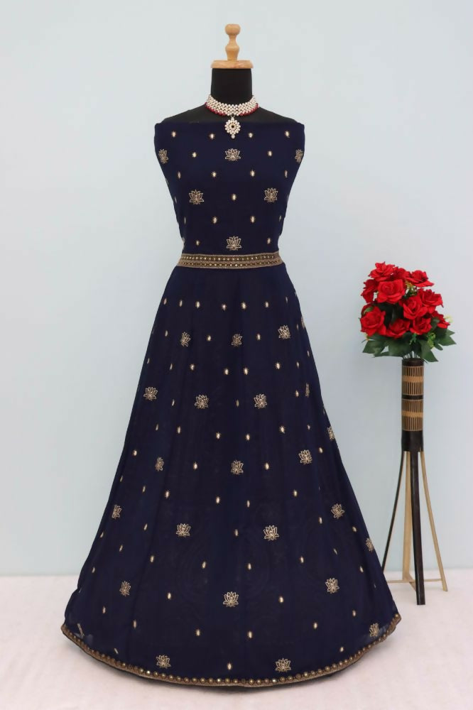 Vastranavya Navy Blue Georgette Embroidered Sequins Work Anarkali Style A Line Suits