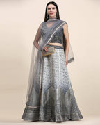 Grey Organza Mirror With Coding Work Lehenga Choli with Dupatta - Tanya