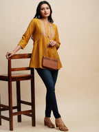 Mustard Chinon Embroidered Top - Tarini