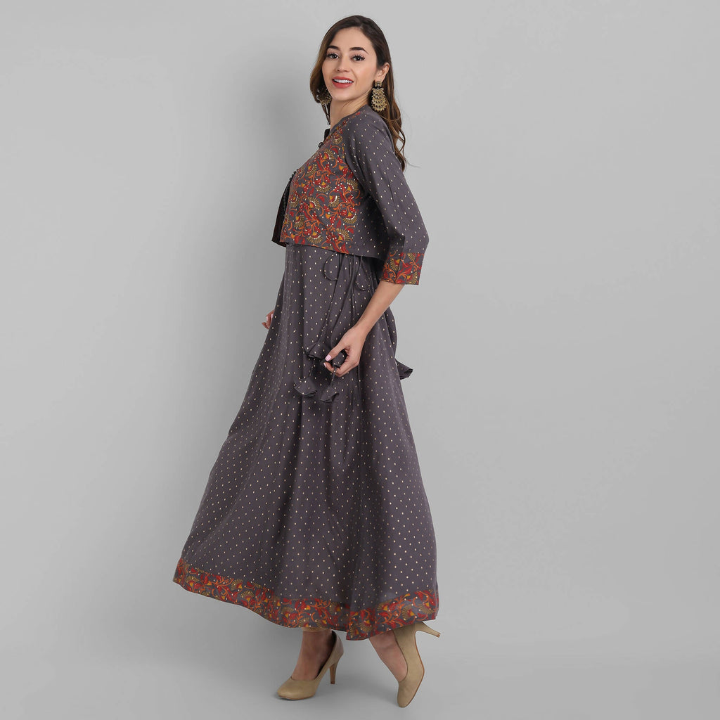 Juniper Women's Grey Rayon Printed Flared Dress - Distacart