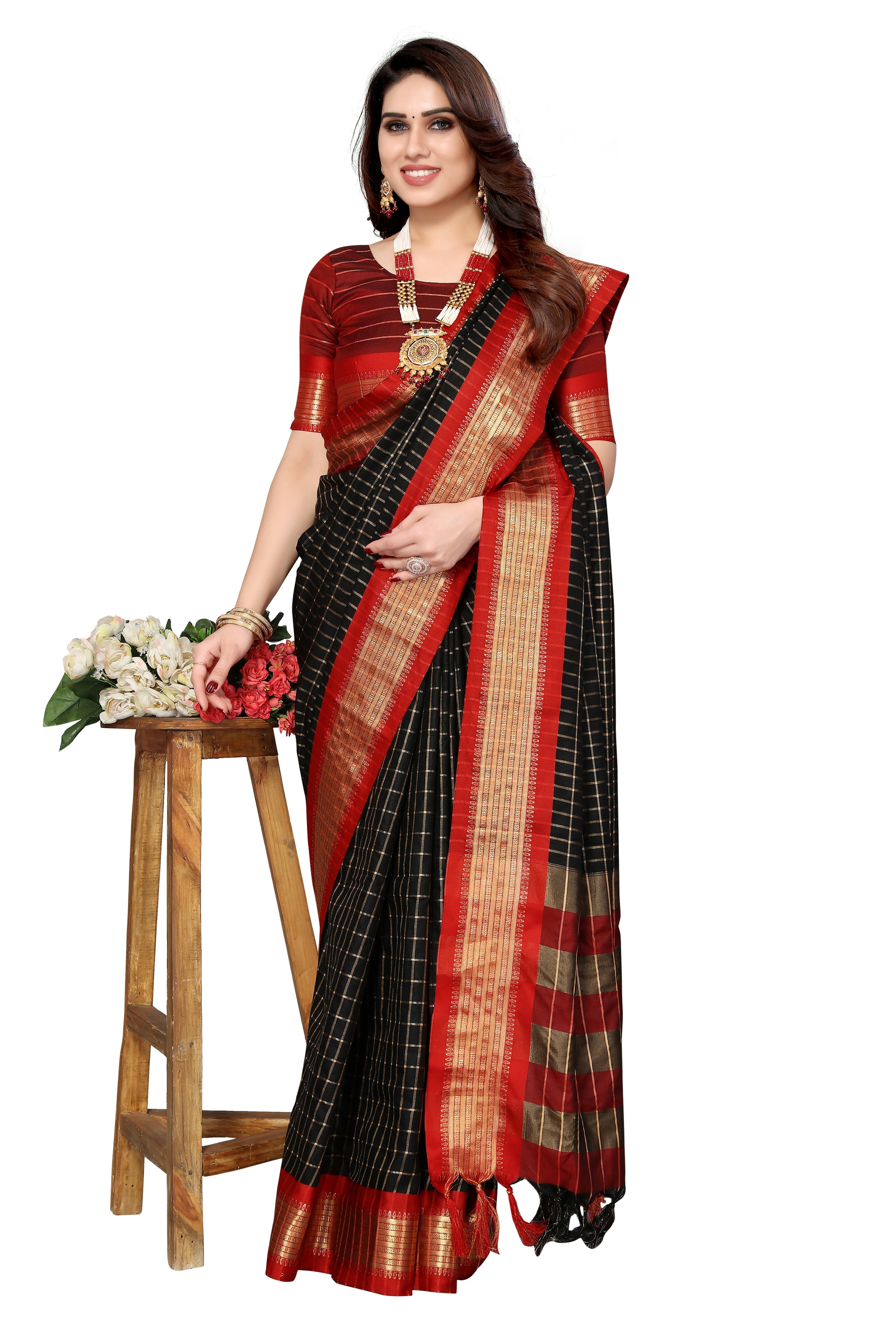 Vamika Weaving Black Cotton Silk Saree - Distacart