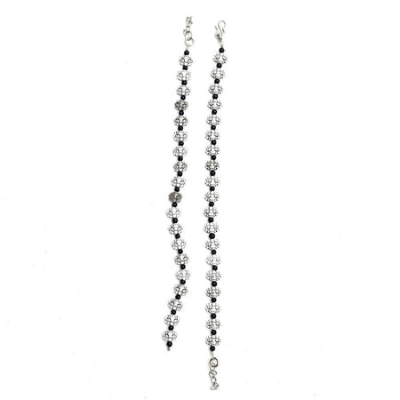 Mominos Fashion Kamal Johar Oxidised Silver Black Beads Anklets