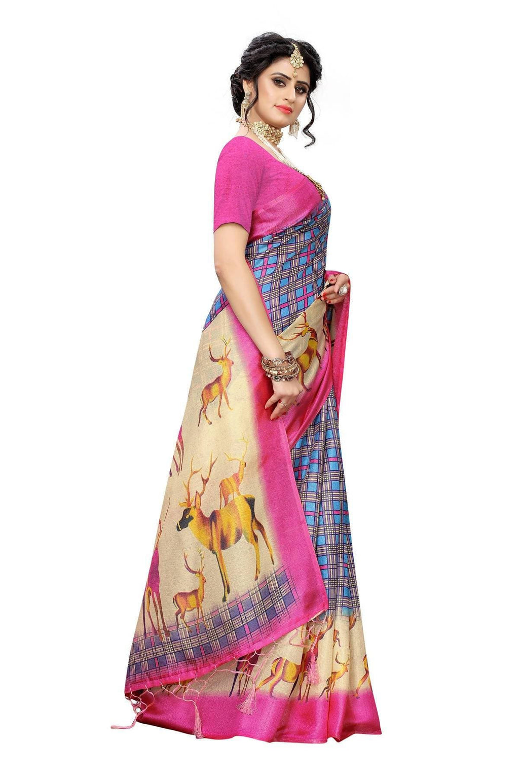 Vamika Multicolor & Pink Kalamkari With Jhalar Khadi Silk Saree