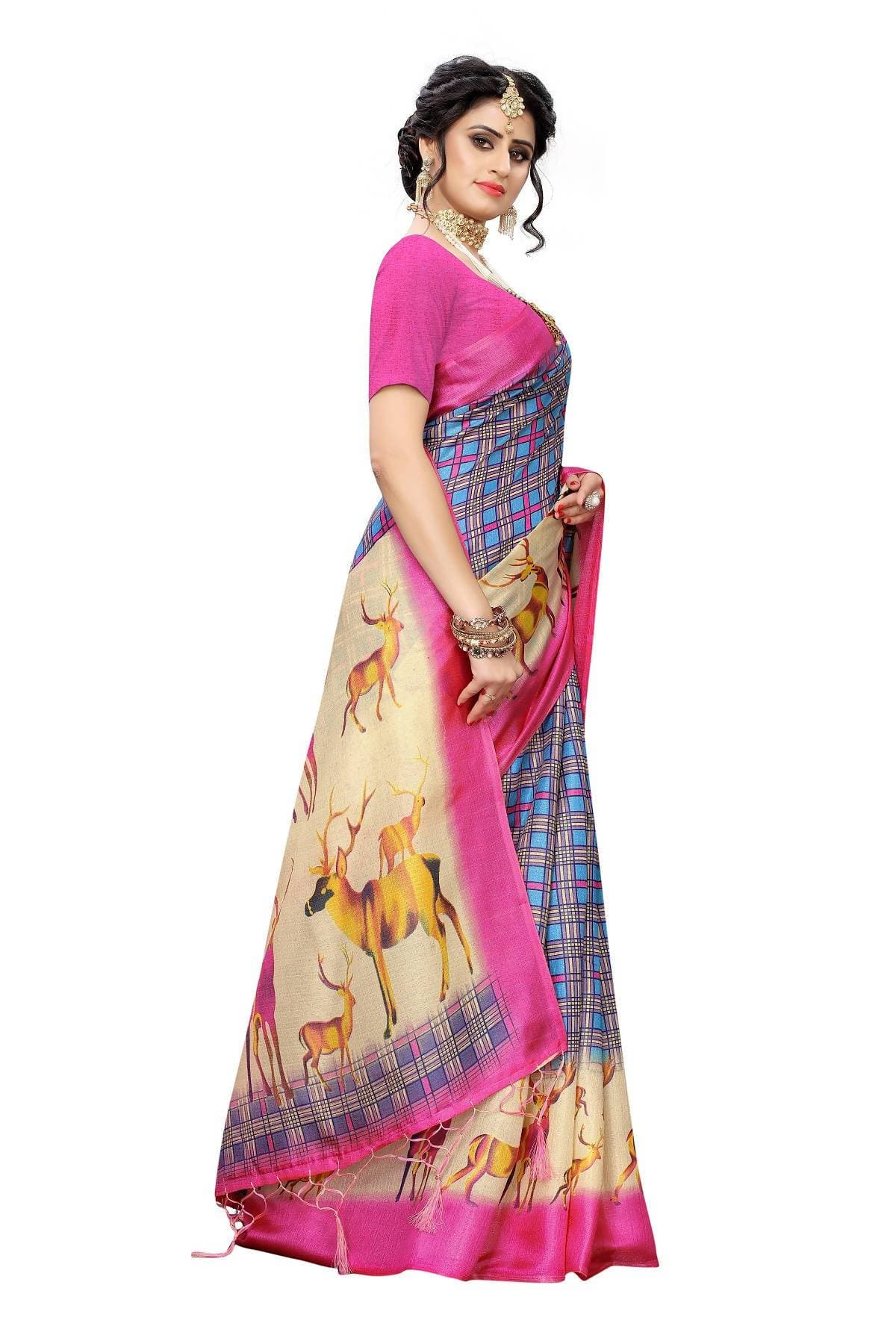 Vamika Multicolor & Pink Kalamkari With Jhalar Khadi Silk Saree