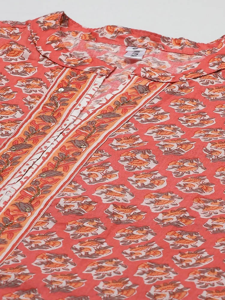 Yufta Peach and Off White Kurta Trouser Set