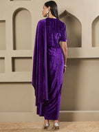 Joban Fashion Women Purple Velvet Hand Embellishment Stitched Dress - Distacart