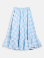 Ahalyaa Sky Blue Rayon Checked Kids Top With Skirts For Girls