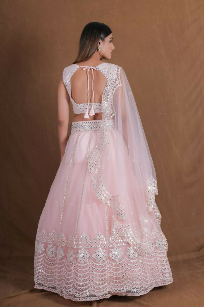 Pink Zari Foil Mirror Embroidery Work Lehenga Choli With Dupatta - Jihu Culture