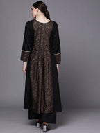 Ahalyaa Women Black Floral Printed Pure Cotton Kurta with Palazzos - Distacart