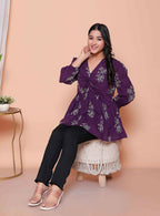 Miravan Womens Cotton Butterfly Style Floral Print V-Neck Top