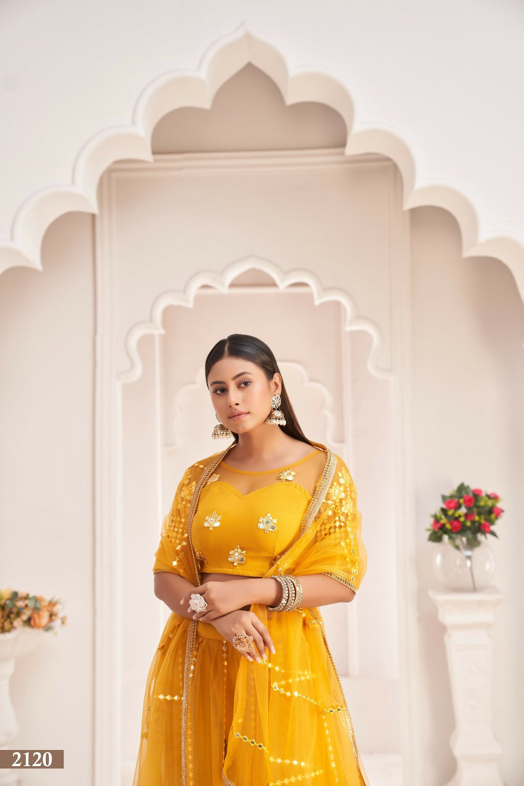 Eilara Women'S Mustard Yellow Butterfly Net Thread And Zari Sequence Embroidered Work Lehenga Choli For Party Wear