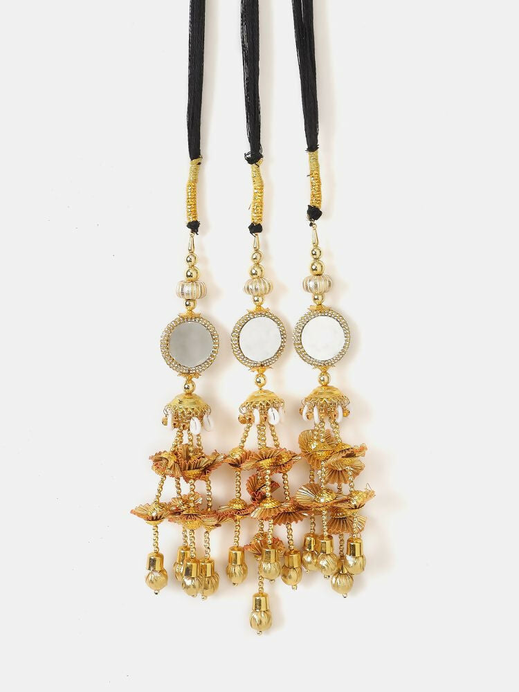 Ruby Raang Gold Gota Pati Work And Black Thread And Shells With Gold Stones Ghungroo