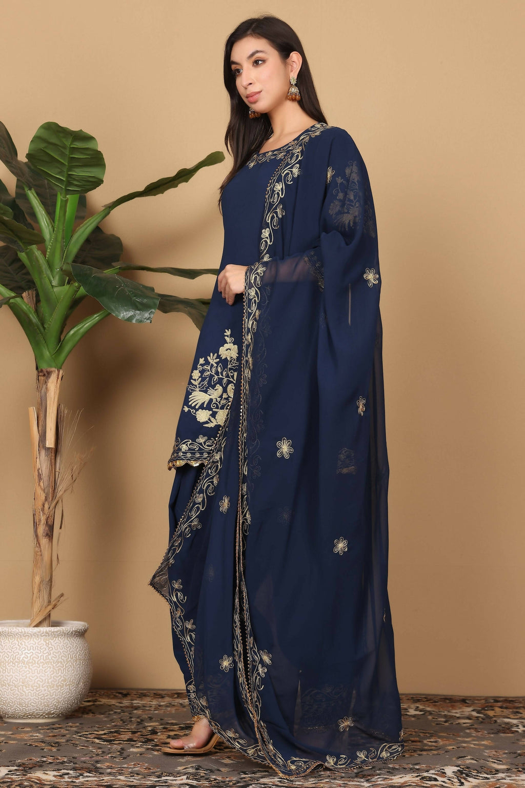 Joban Fashion Navy Blue Georgette Kurta Set - Distacart