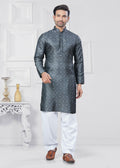 Joban Fashion Men's Jacquard Silk Grey Printed Kurta Pyjama set