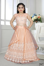 Wedding Designer Peach Net Kidswear Lehenga - Aaradhna