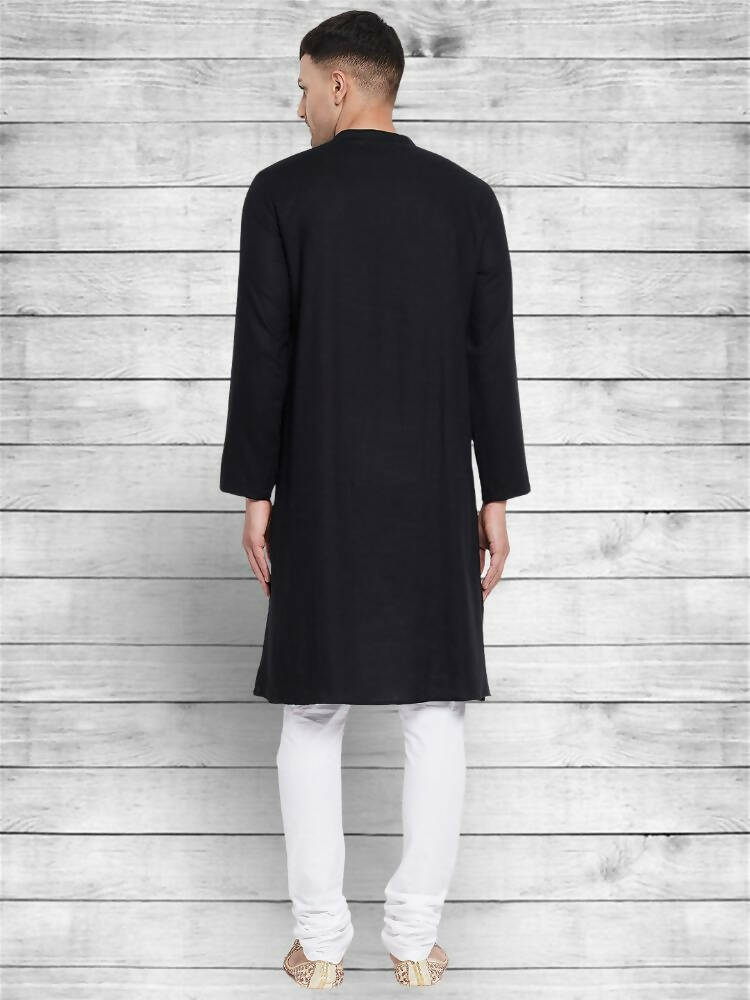 Even Apparels Black Cotton Linen Asymetrical Kurta - Black