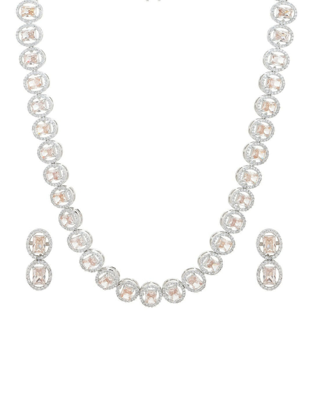 Single Color Diamond & Semi Precious Stone Neckpiece with Earrings- Ruby Raang