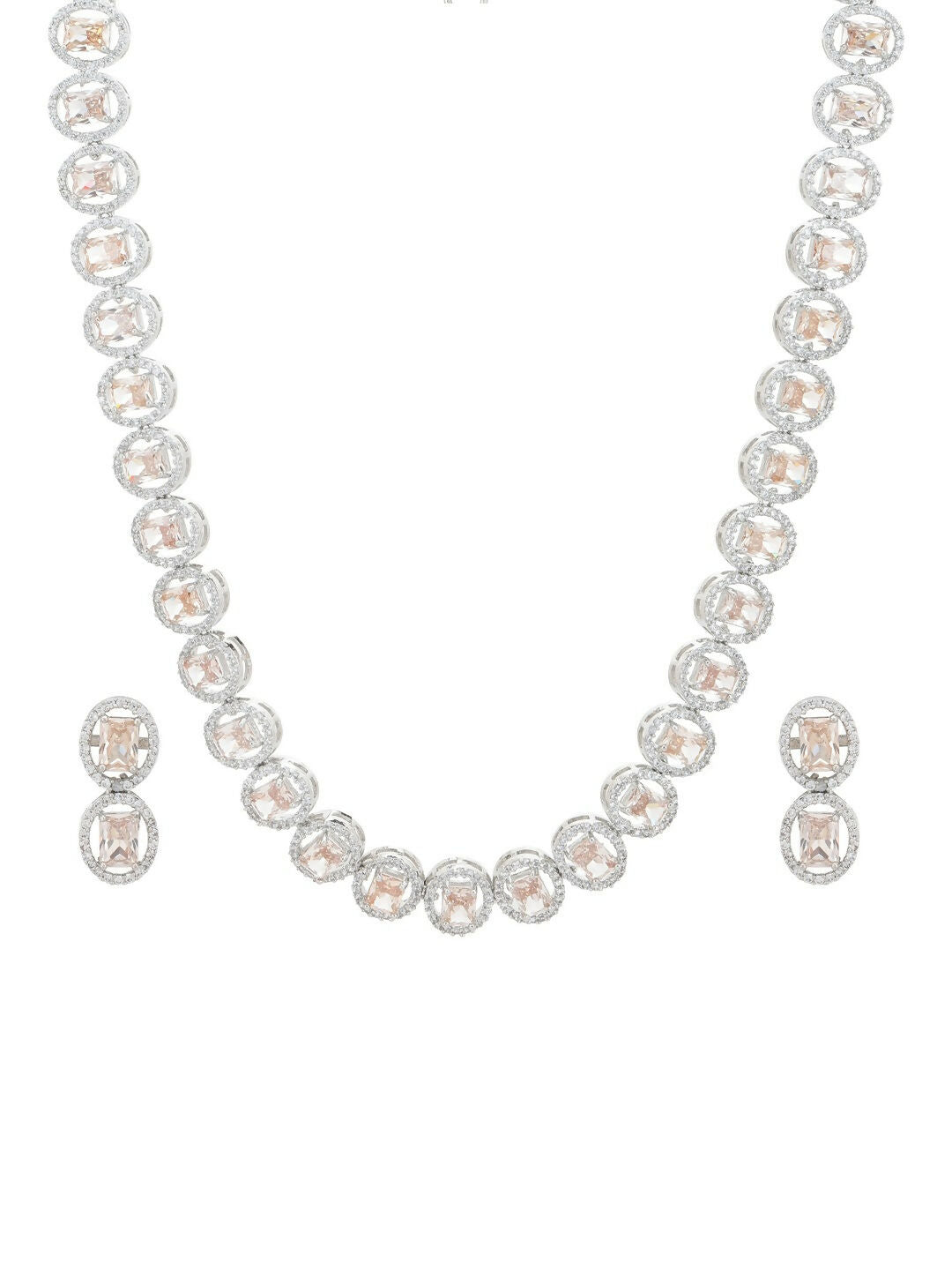 Single Color Diamond & Semi Precious Stone Neckpiece with Earrings- Ruby Raang