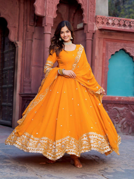 The52 Women's Beautiful Faux Georgette Fabric Embroidery Work Flared Anarkali Pant and Dupatta Set