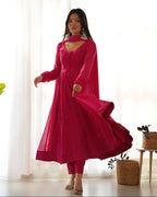 Joban Fashion Rani Pink Kurta Set Georgette Sequence Embroidery Work - Distacart