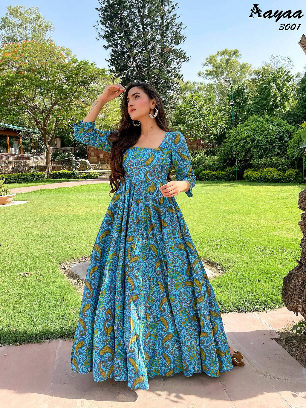 Aayaa Pure Ab Cotton Gown With Heavy Digital Print - Multi Color - Distacart