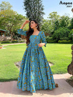 Aayaa Pure Ab Cotton Gown With Heavy Digital Print - Multi Color - Distacart