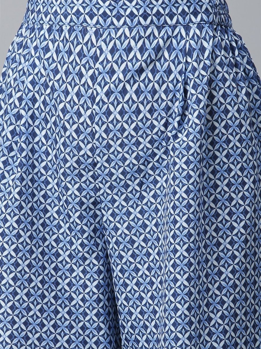 Ahalyaa Women Navy Blue Crepe Floral Print kurta With Palazzo