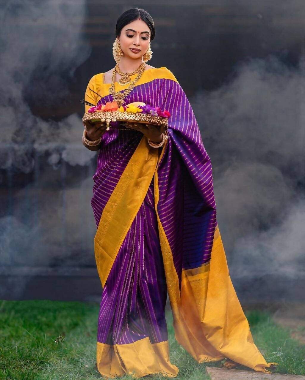 DEIANA'S Beautiful Designer Golden zari Soft Lichi Silk Saree - Majenta