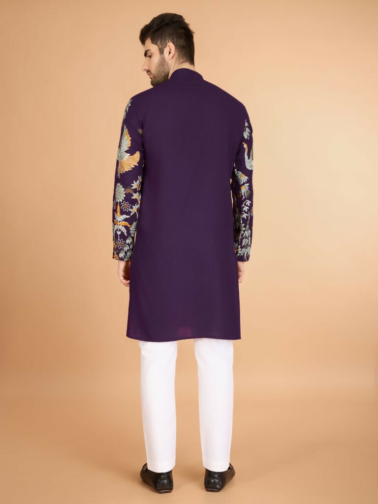 Vastranavya Exclusive Wedding Wear Viscose Rayon Thread Embroidered Work Kurta