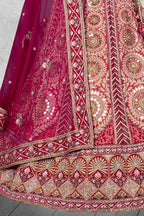 Red Velvet Pure Mirror Work Semi Stitched Lehenga Choli with Dupatta - Nimaya Lagnotsav