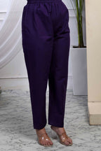 Miravan Women's Purple Embroidered Sweetheart Neck & Accordion Pleated Solid A-Line Kurta And Palazzo Set