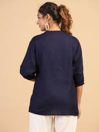 Womens Dark Blue Rayon Solid Top - Keeva