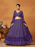 Purple Thread Sequence Embroidered Georgette Lehenga Choli - Jihu Culture