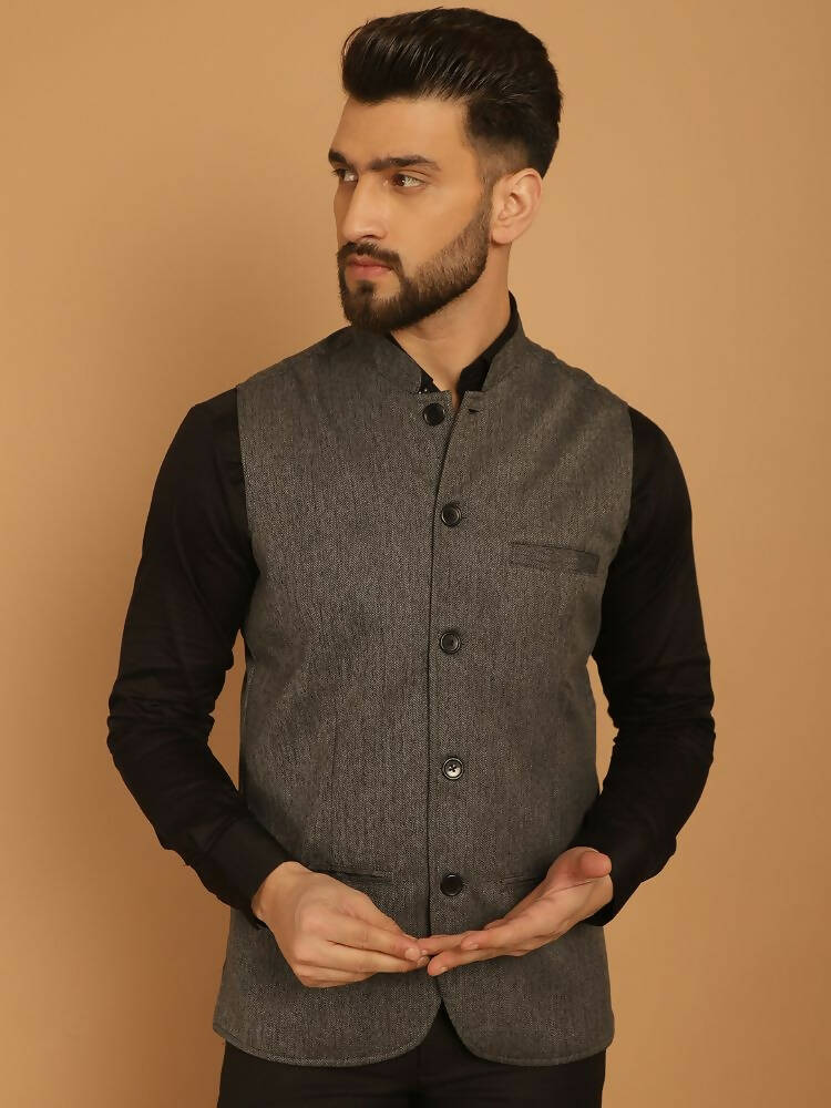 Even Apparels Nehru Jacket With Welt Pockets - Grey