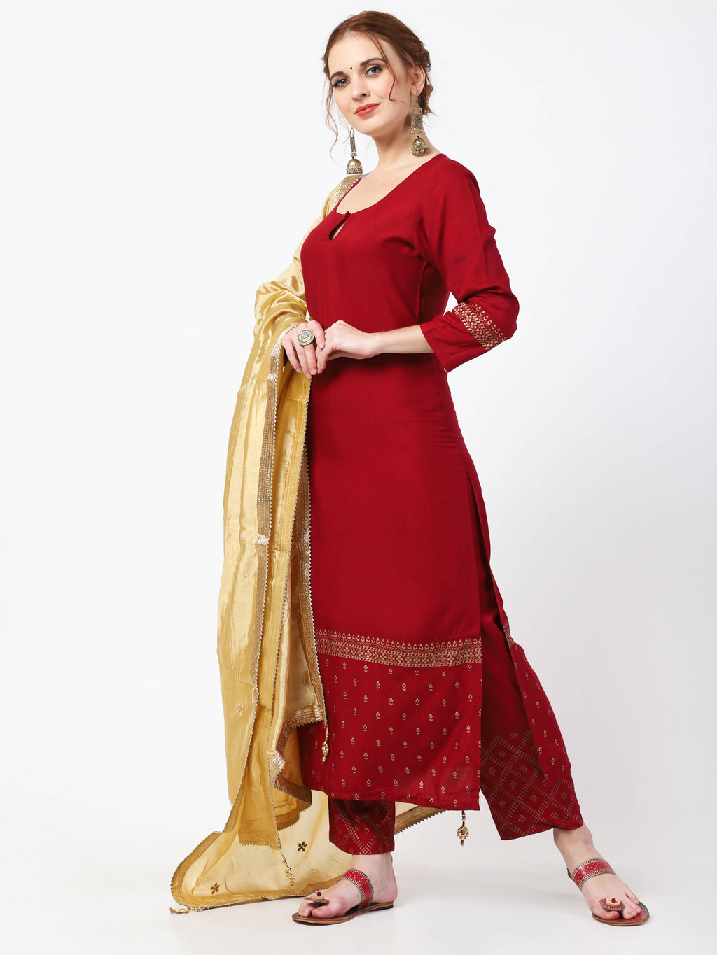 Cheera Maroon Kurta Palazzo & Silk Dupatta Set (CH-86KPD)