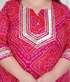 Miravan Plus Size Women'S Pink Bandhani Printed Straight Kurta With Palazzo & Dupatta - Distacart