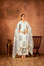 Joban Fashion Off White Blue Hand Block Printed Cotton Suit Set - Distacart