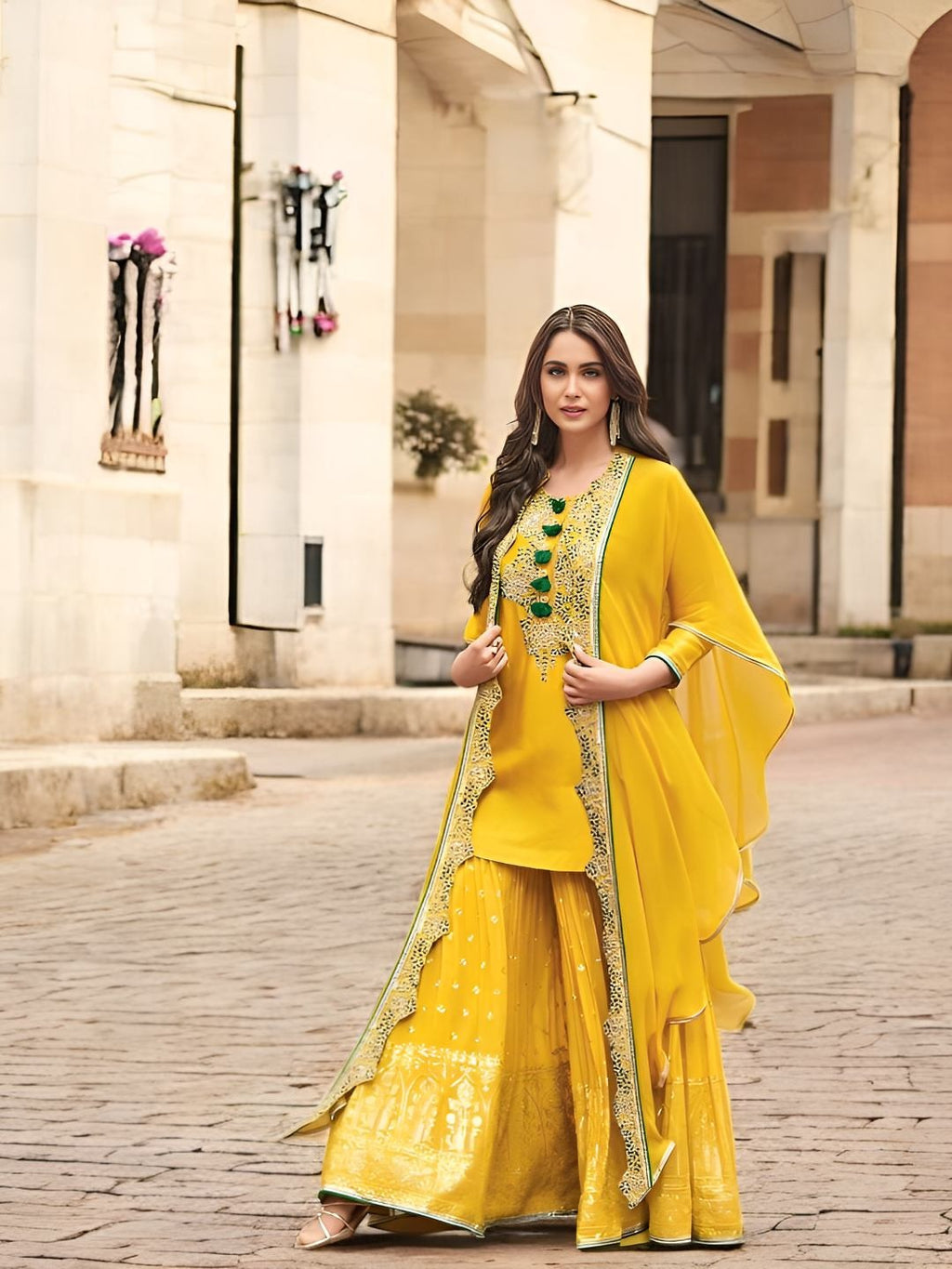 Evanik Designer Chinon Silk With Embroidered Sequence Work Plazzo Suit