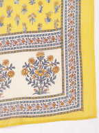 Yufta Yellow And Beige Pure Cotton Floral Print Tiered Kurta Dupatta Set - Distacart