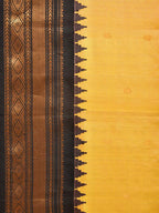 Yellow and Black Gadwal Silk Handloom Saree with Mango Pallu Design - Global Threads