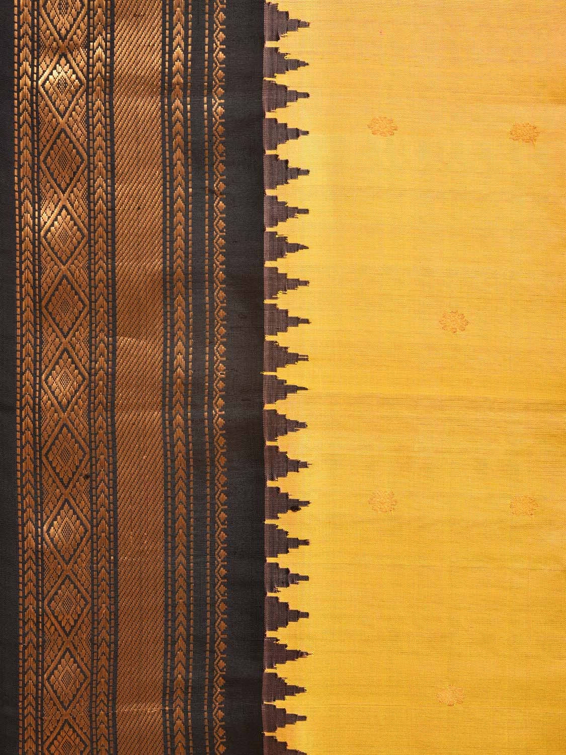 Yellow and Black Gadwal Silk Handloom Saree with Mango Pallu Design - Global Threads