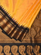 Yellow and Black Gadwal Silk Handloom Saree with Mango Pallu Design - Global Threads